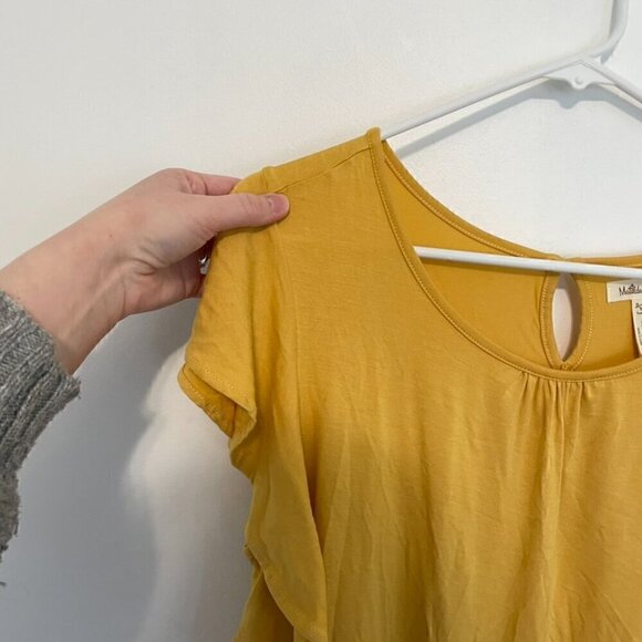 MATILDA JANE Bocce Ball Lace Accent Top Mustard Yellow Lace Back Short Sleeve M - Picture 10 of 16